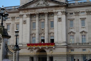 buckingham palace with King Charles III on balcony