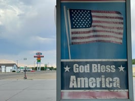 American flag on bus stop