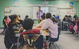 Classroom desks with students