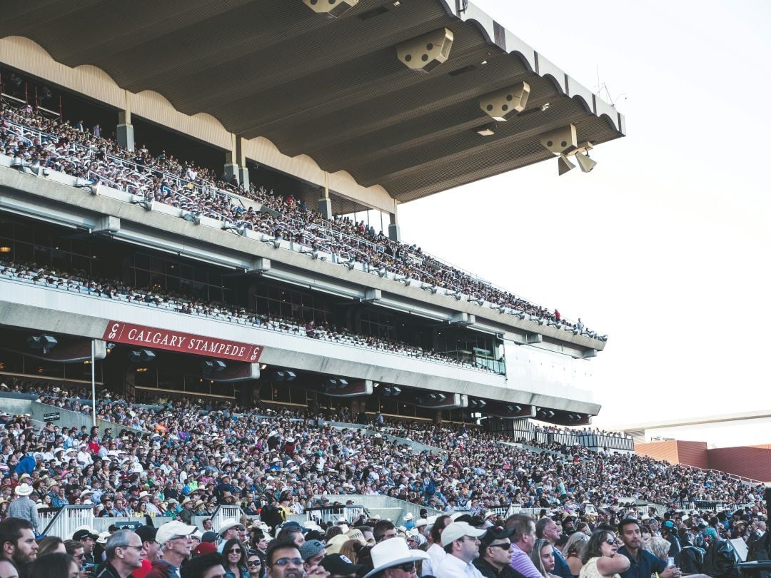 crowd in stands at calgary stampede